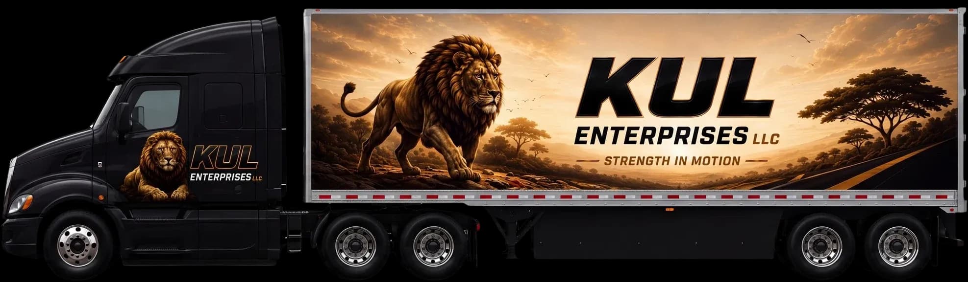 KUL Enterprises tractor and 53-foot dry van trailer, side profile